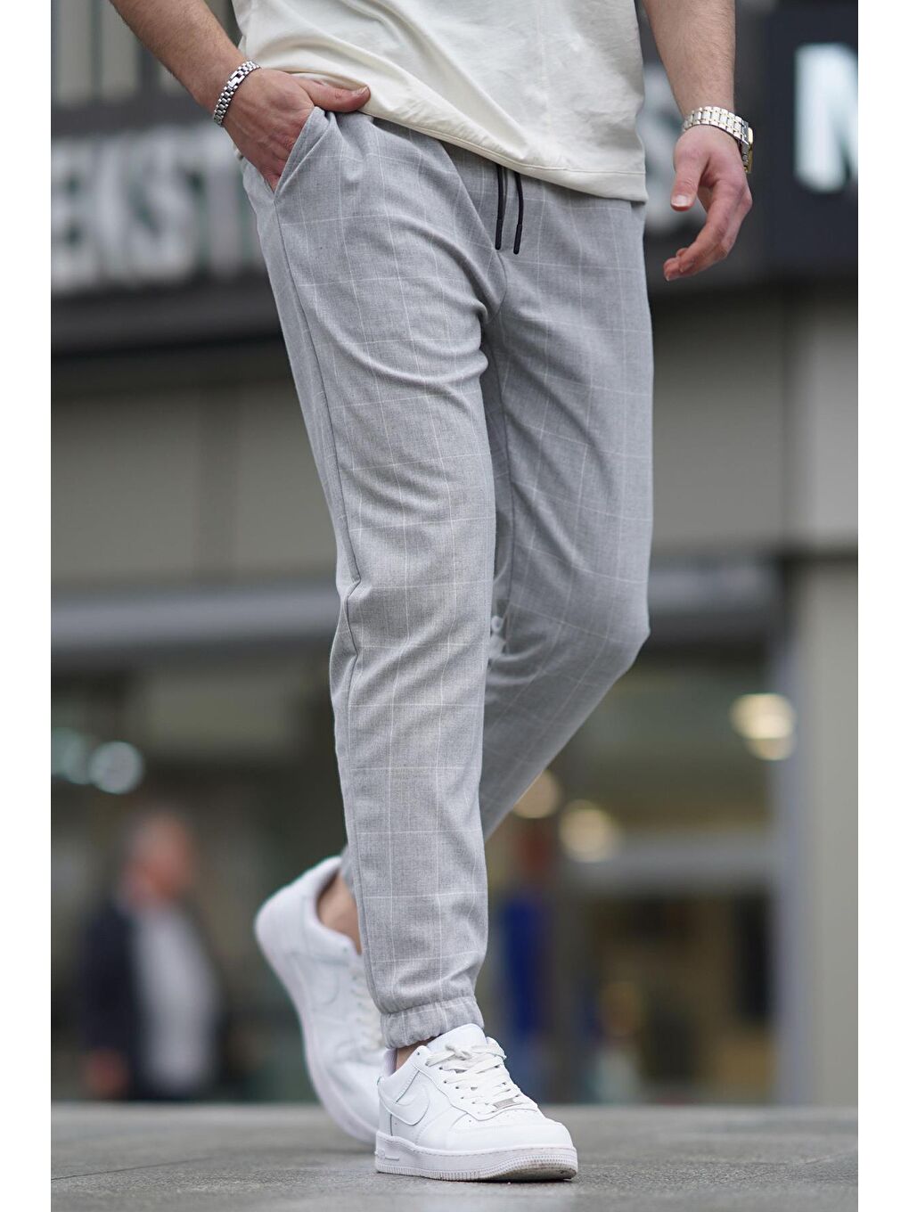 Gri Ekoseli Lacivert Jogger Mad4081-3