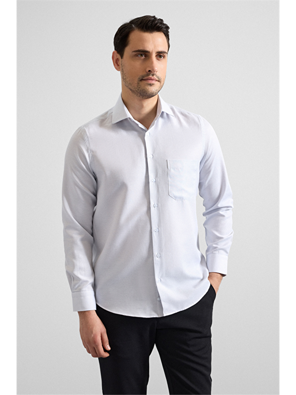 Gri Regular Klasik Yaka Casual Gömlek