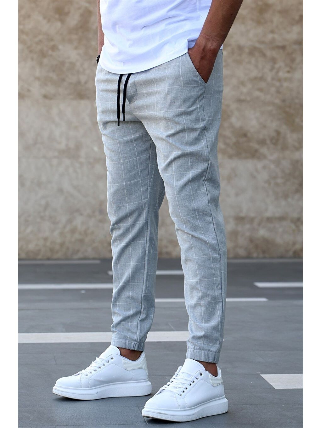 Gri Ekoseli Lacivert Jogger Mad4081-4