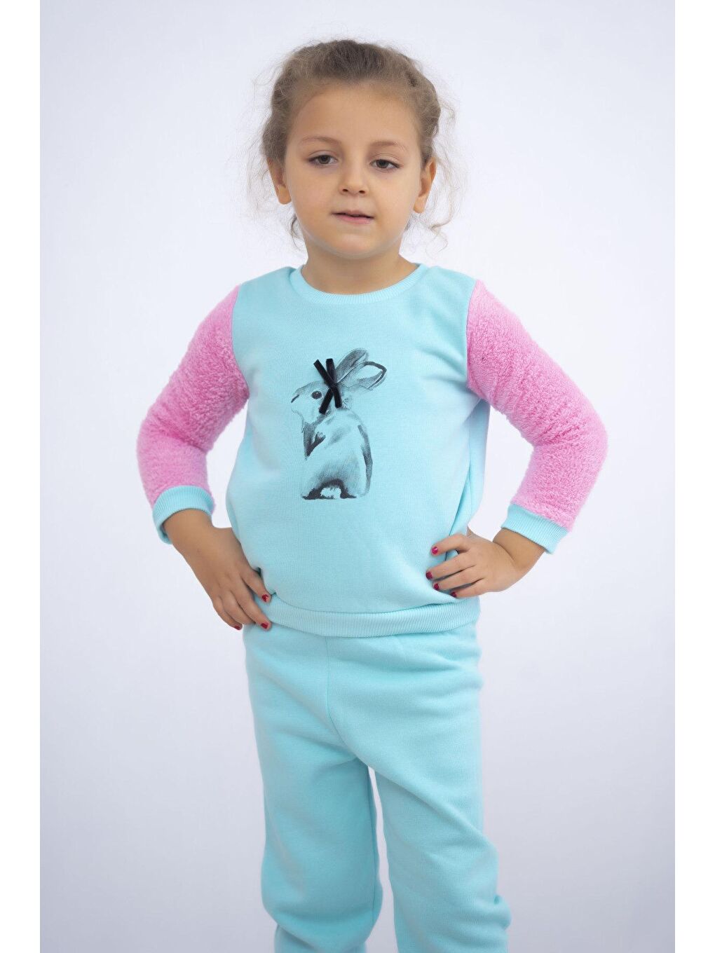 Mavi Kız Çocuk Baskılı 3 İplik Şardonlu Kalın Kumaş Basic Eşofman Takımı-2