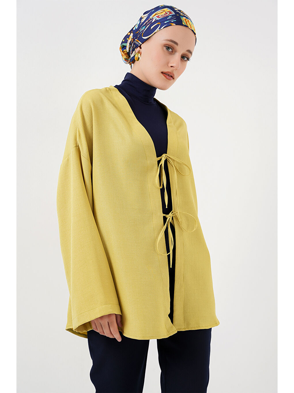 Keten Tesettür Kimono 5968 - Yağ Yeşil-2