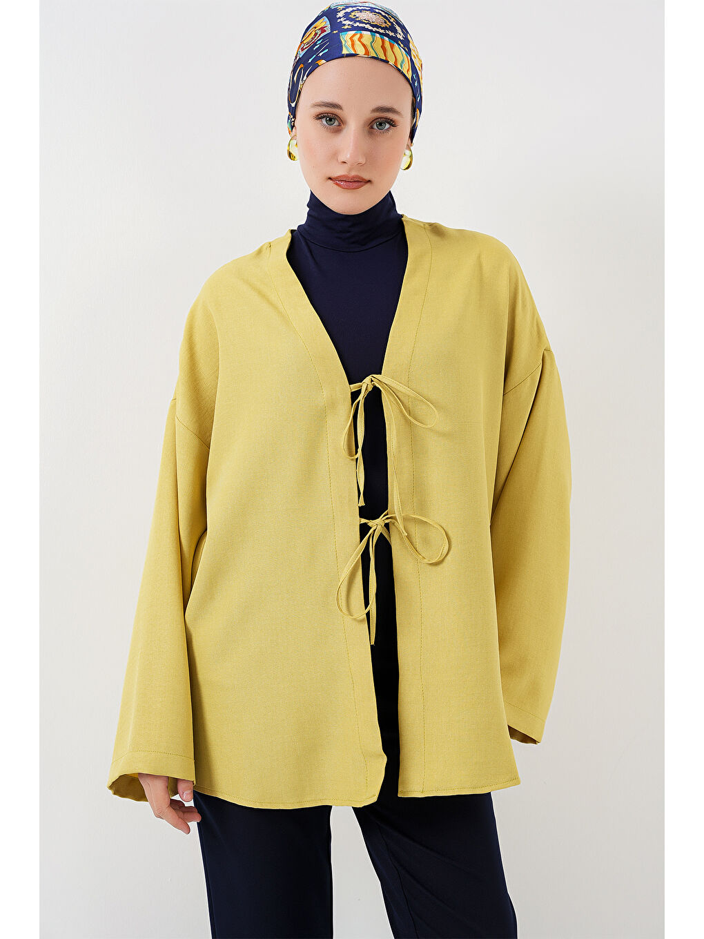 Keten Tesettür Kimono 5968 - Yağ Yeşil-3