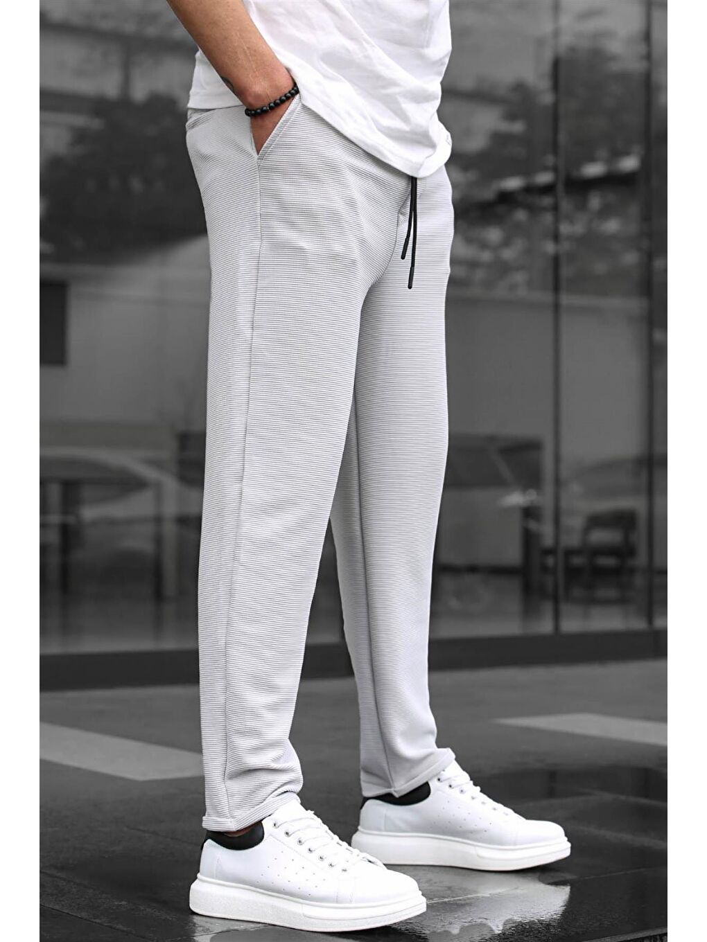 Gri Basic Waffle Kumaş Erkek Pantolon 6509-1