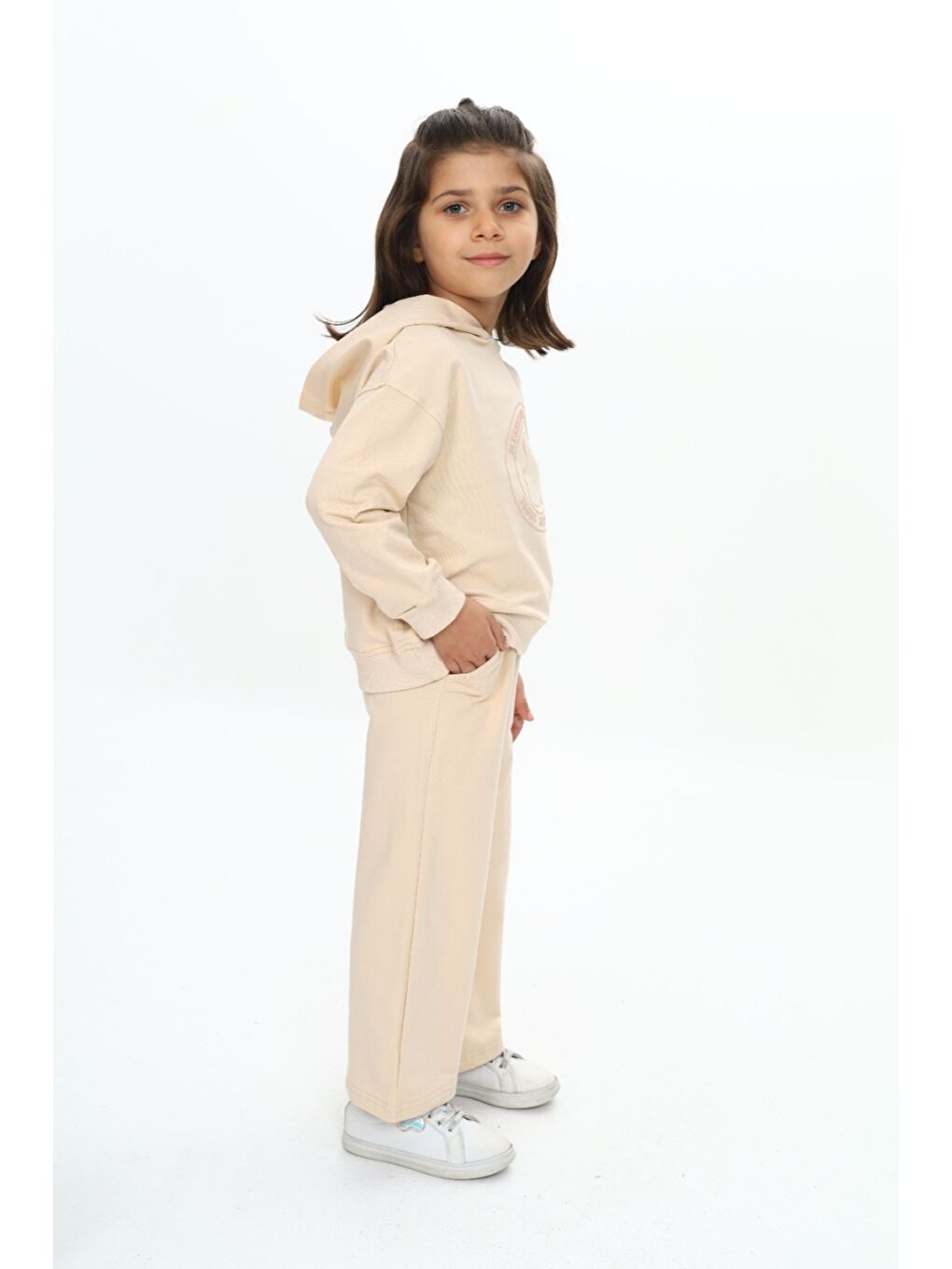 Bej Kız Çocuk Baskılı Eşofman Takım-1