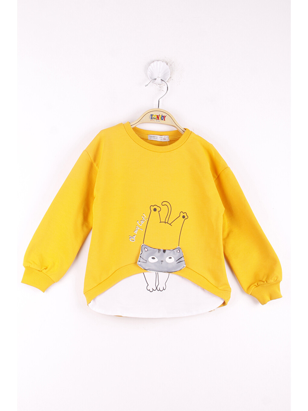 Sarı Kız Çocuk Kedi Baskılı Sweatshirt