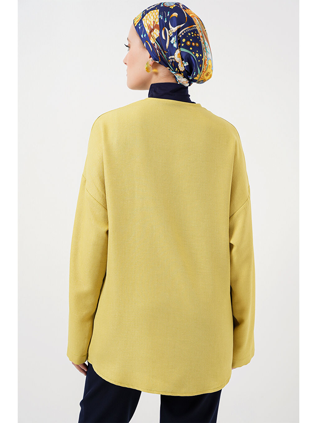 Keten Tesettür Kimono 5968 - Yağ Yeşil-5