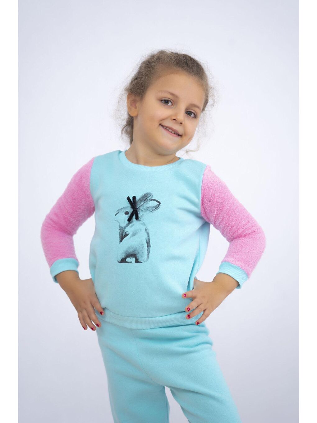 Mavi Kız Çocuk Baskılı 3 İplik Şardonlu Kalın Kumaş Basic Eşofman Takımı-3