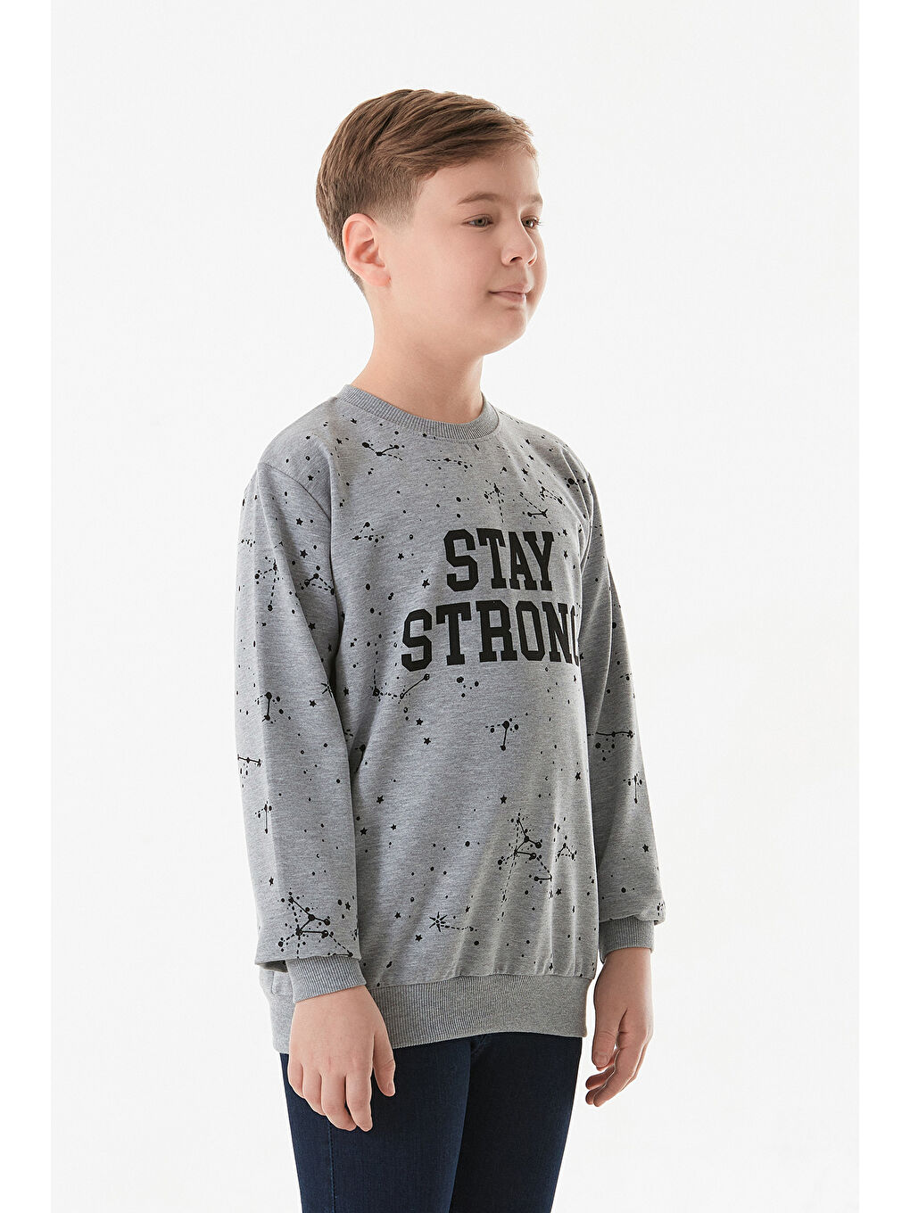 Gri Stay Strong Baskılı Erkek Çocuk Sweatshirt-3