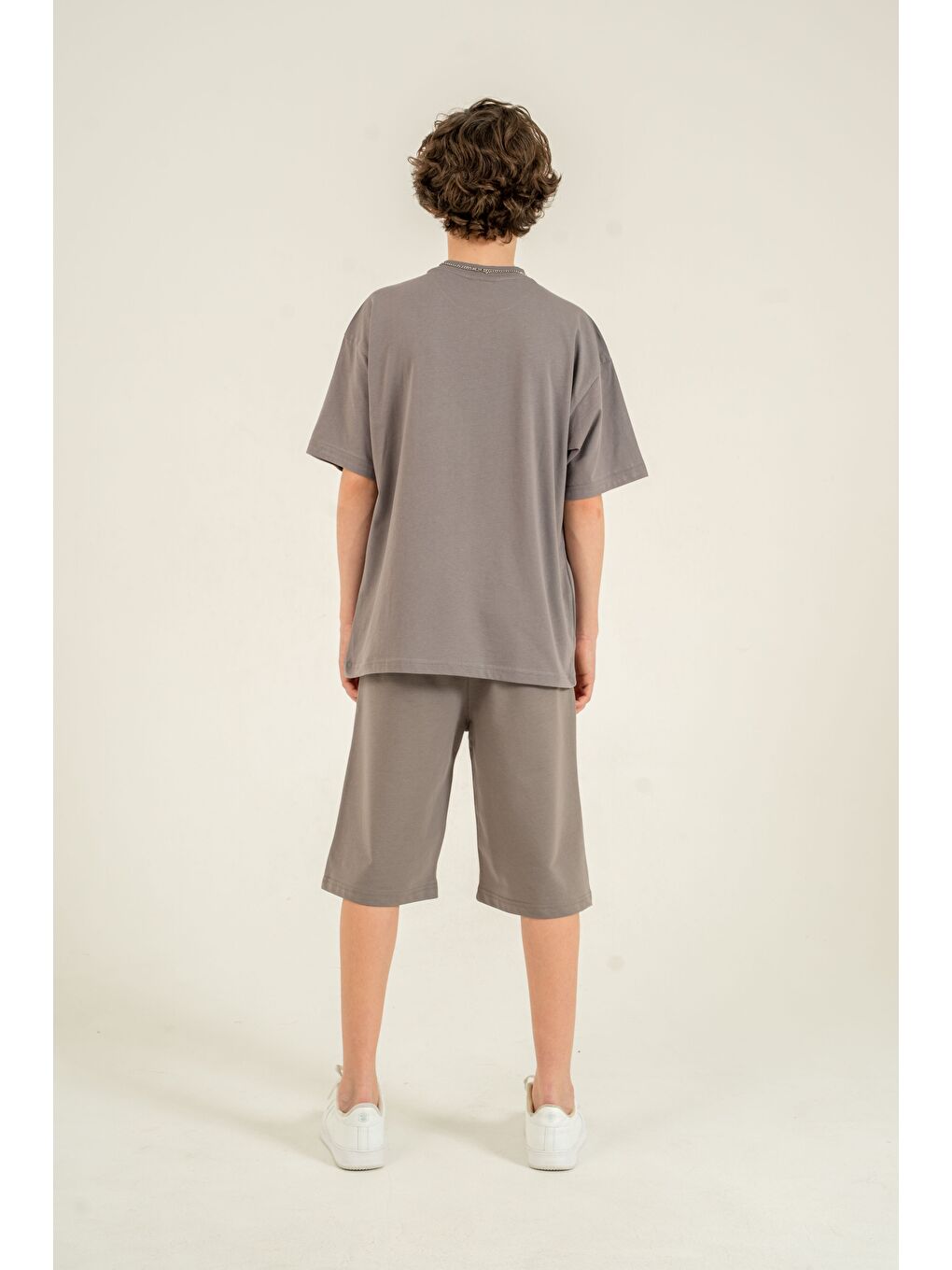 Gri Athletic Arma Nakışlı Kolyeli Erkek Çocuk Şort - Tişört Takımı-7