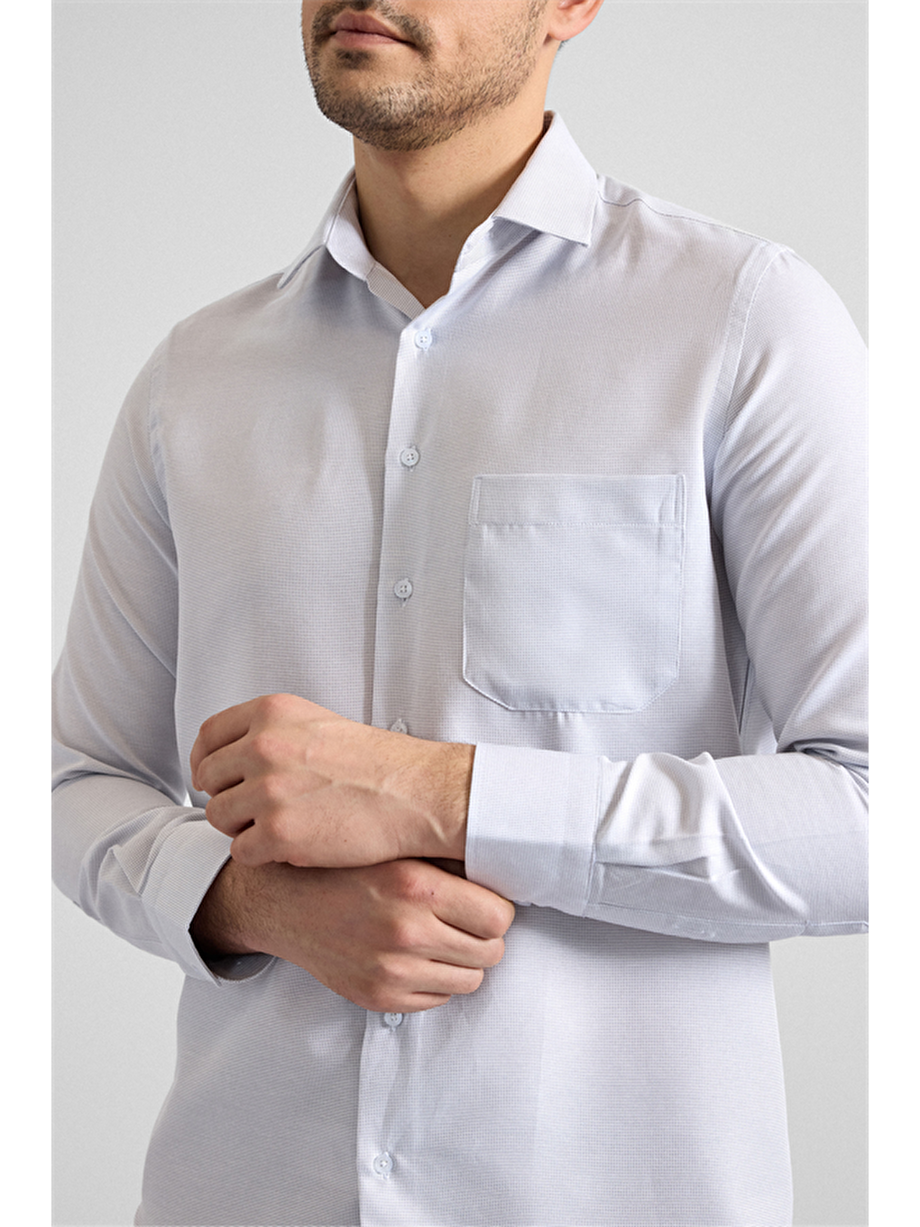 Gri Regular Klasik Yaka Casual Gömlek-2