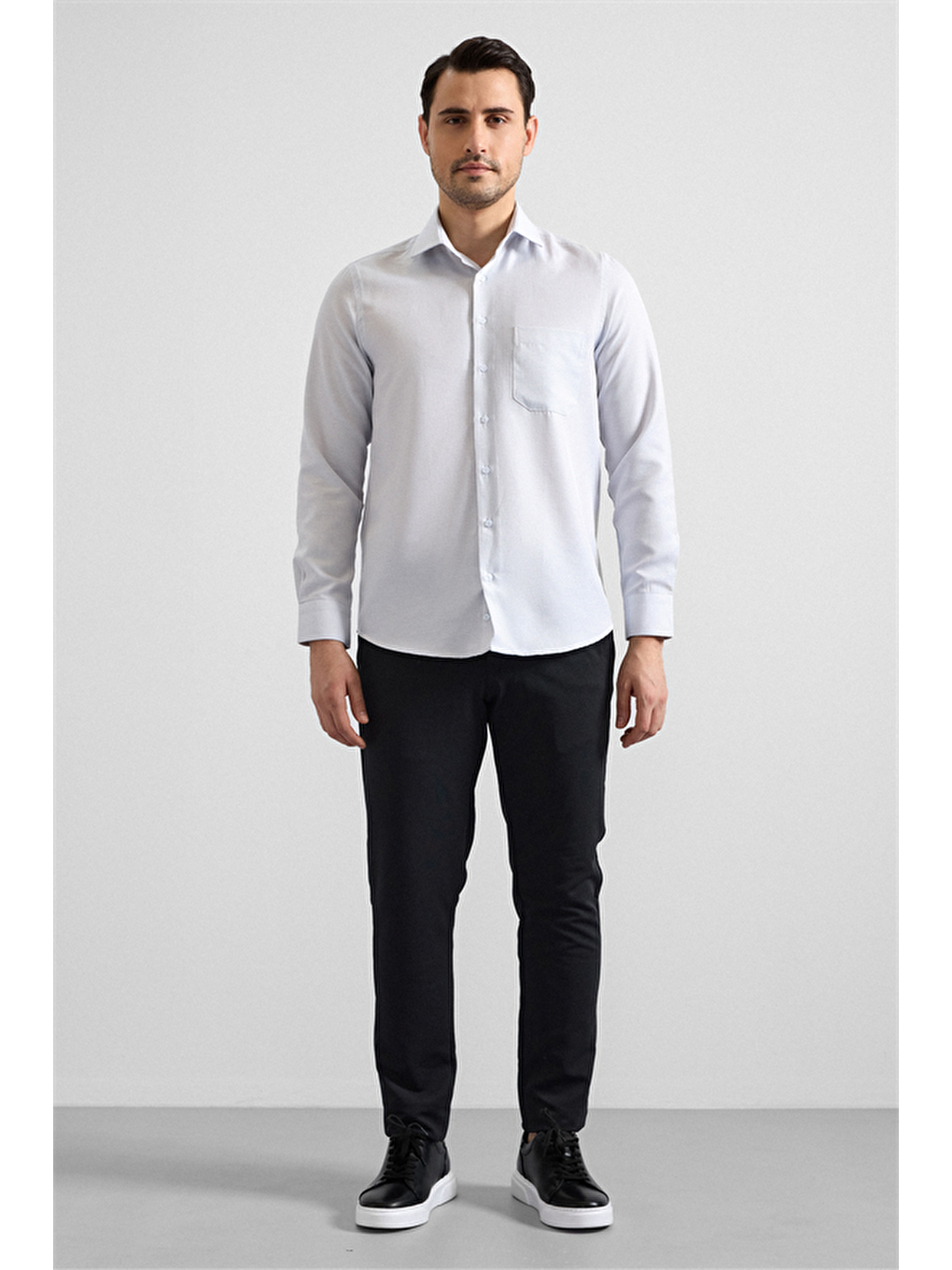 Gri Regular Klasik Yaka Casual Gömlek-4