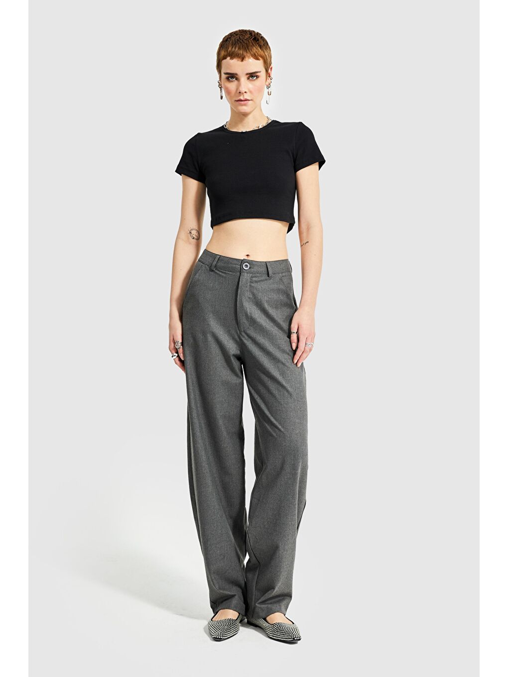 Antrasit Kadın Antrasıt Renk Skater Fit Bol Kesim Pantolon-1