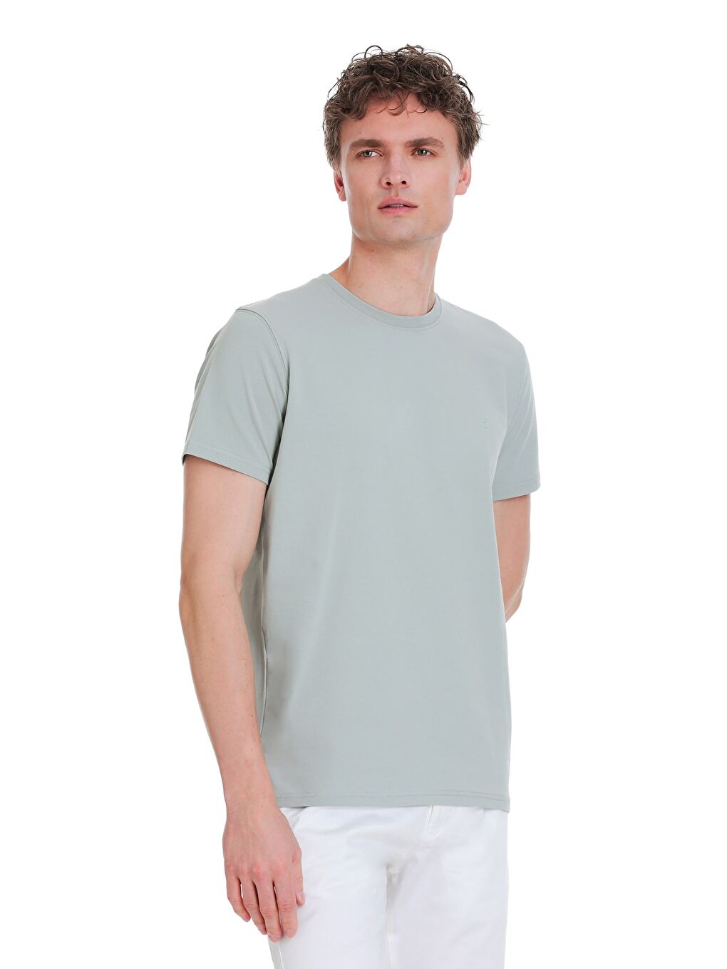 Gri Regular Fit Bisiklet Yaka Pamuklu %100 Pamuk Tişört-2