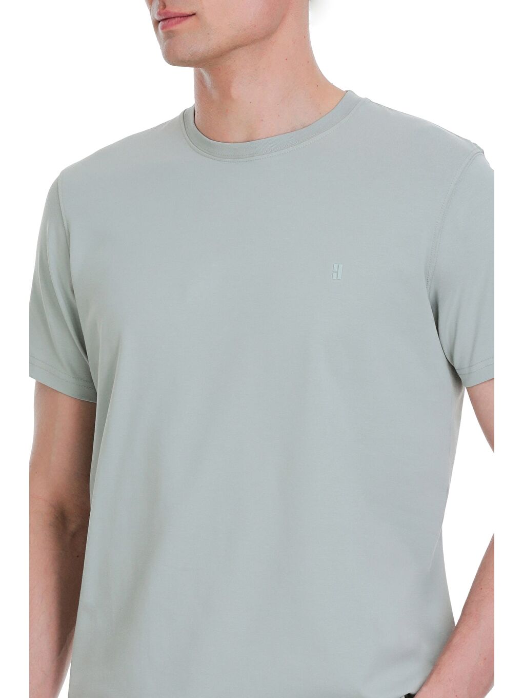 Gri Regular Fit Bisiklet Yaka Pamuklu %100 Pamuk Tişört-3