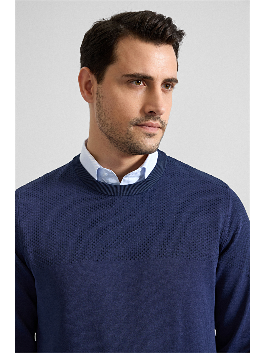 Lacivert Regular Bisiklet Yaka Kazak-1