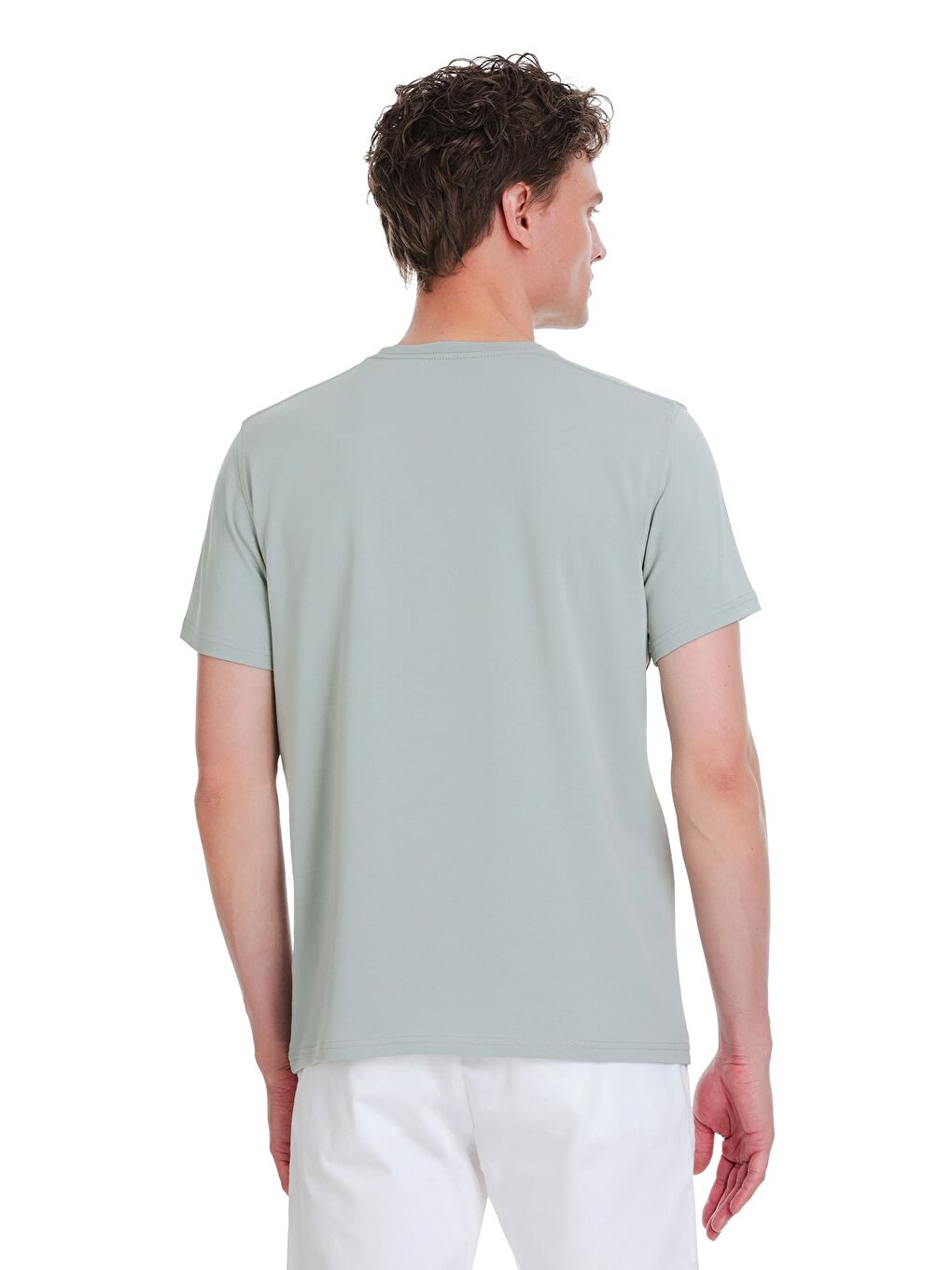 Gri Regular Fit Bisiklet Yaka Pamuklu %100 Pamuk Tişört-4