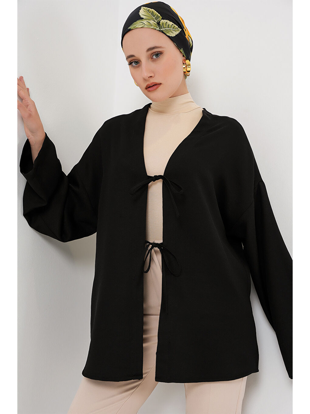 Keten Tesettür Kimono 5968 - Siyah-2
