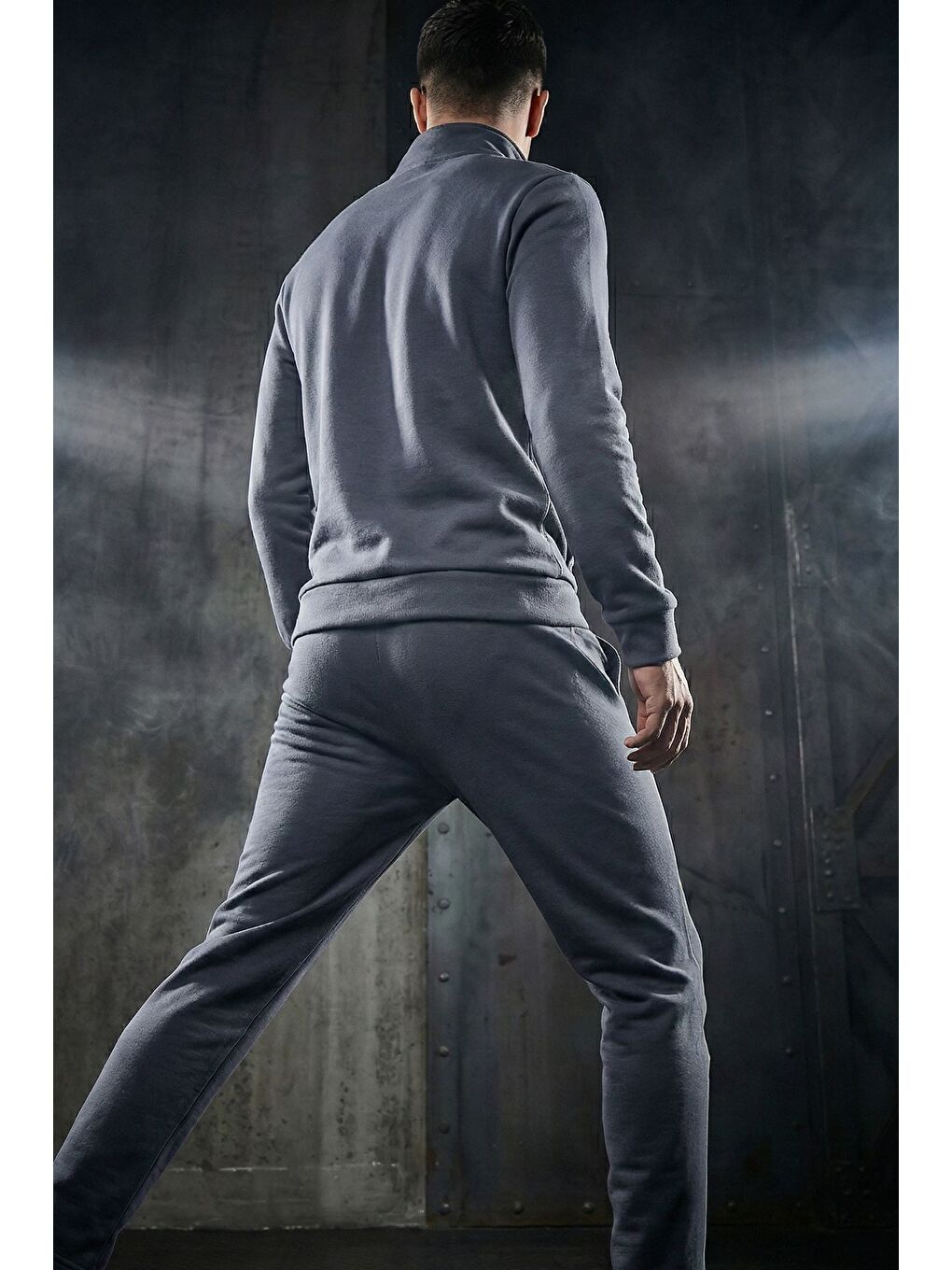 Gri Erkek Yarım Fermuarlı Polo Yaka Şardonlu Sweat Bel Lastikli Pantolon İkili Takım-2