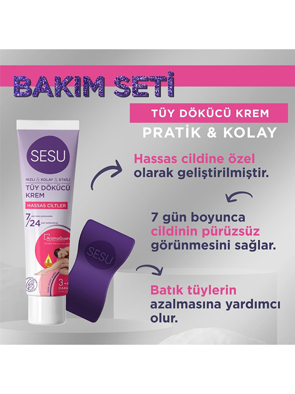 Sesu Renksiz Tüy Dökücü Krem & Kuru Bakım Yağı Premium Bakım Seti - 3