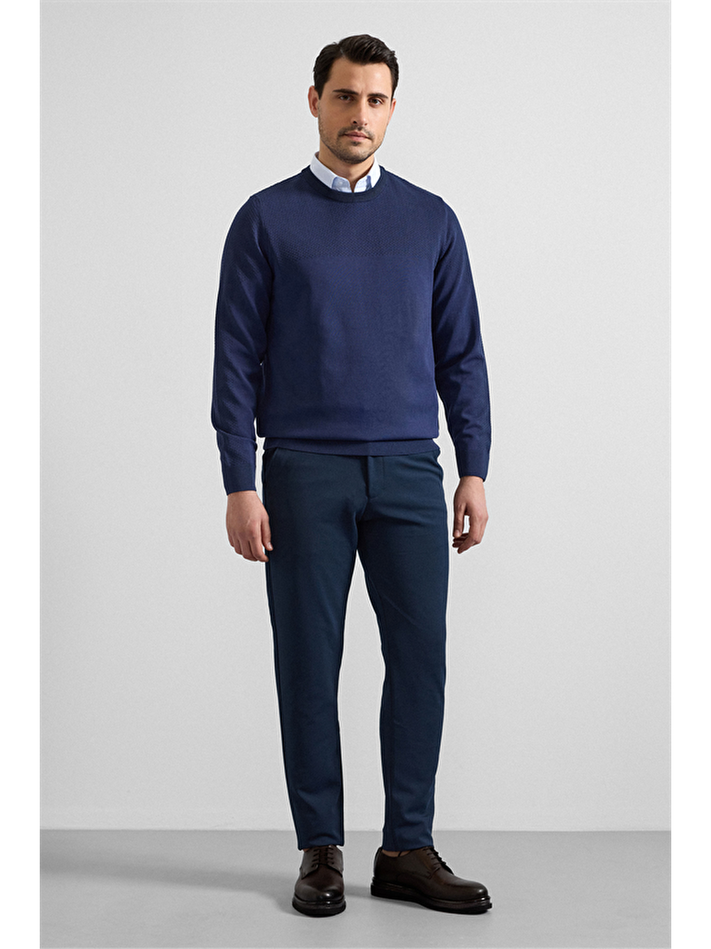 Lacivert Regular Bisiklet Yaka Kazak-3