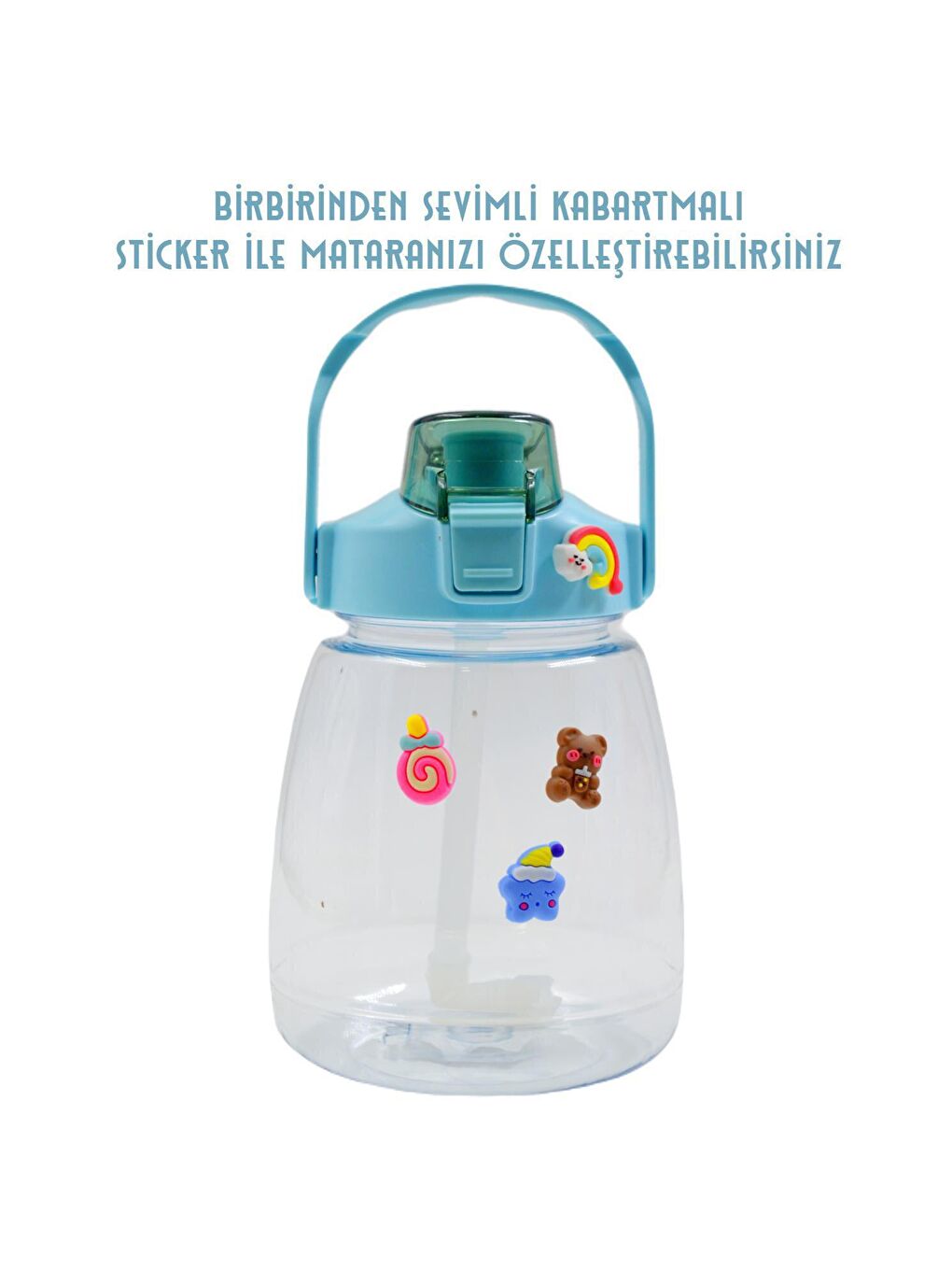 BottleBoss Yeşil Taşıma Askılı Pipetli Şeffaf Matara 1200 Ml Sticker HEDİYELİ Yeşil - 4