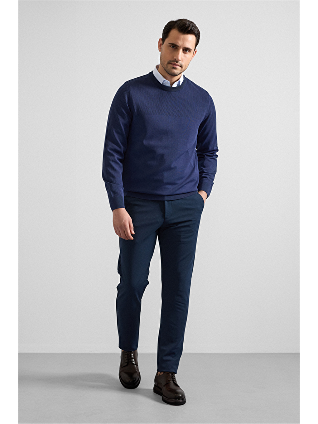 Lacivert Regular Bisiklet Yaka Kazak-4