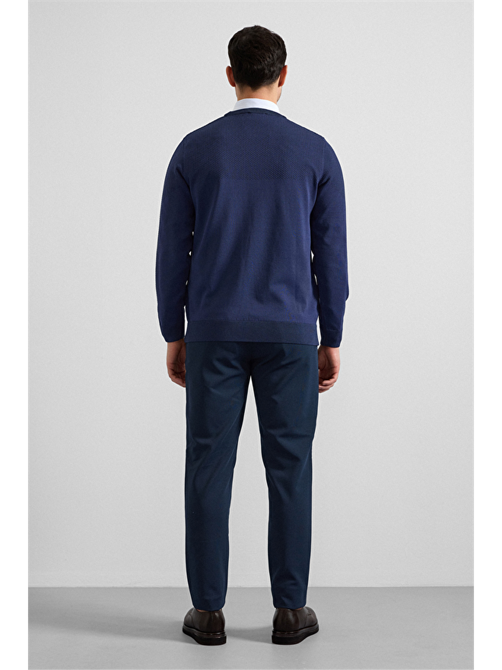 Lacivert Regular Bisiklet Yaka Kazak-5