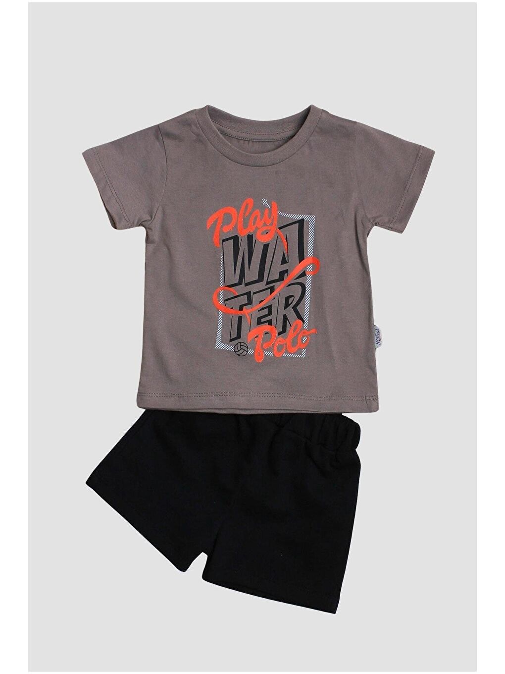 Antrasit Play Polo Yazı Baskılı 2'li Tişört Alt Üst Takım-1
