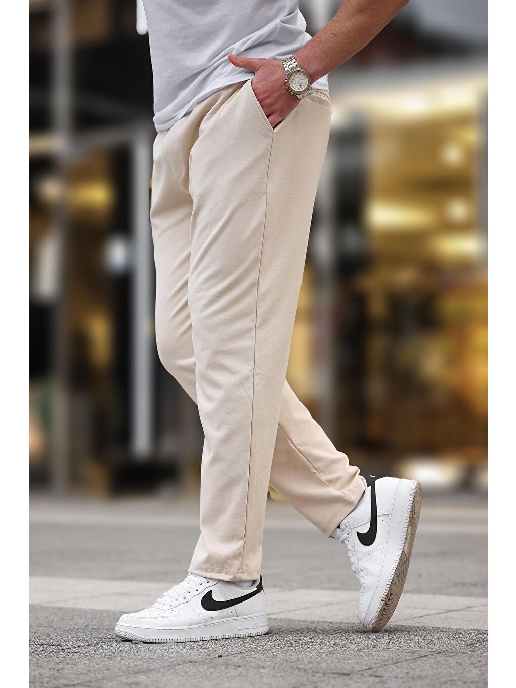 Bej Düz Paça Erkek Pantolon E6556-1