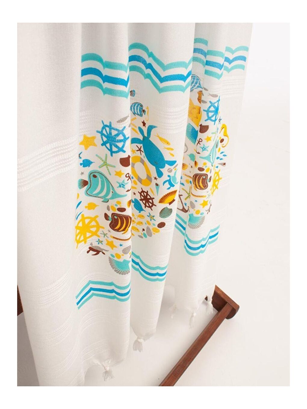 Ekru Baskılı Bambu Peştemal Plaj Havlusu BLUEMARIN/90X180-1