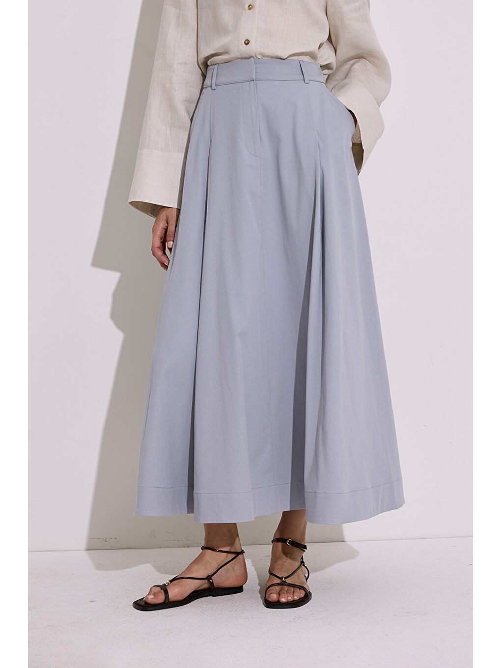 Cep Detaylı Geniş Etek İndigo-2