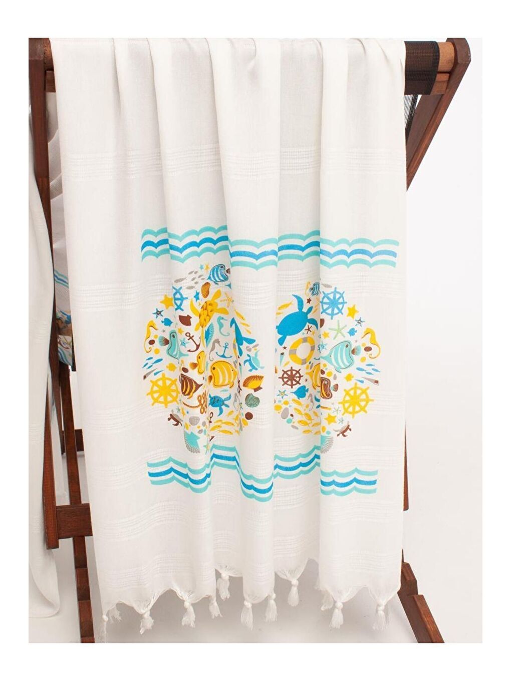 Ekru Baskılı Bambu Peştemal Plaj Havlusu BLUEMARIN/90X180-2
