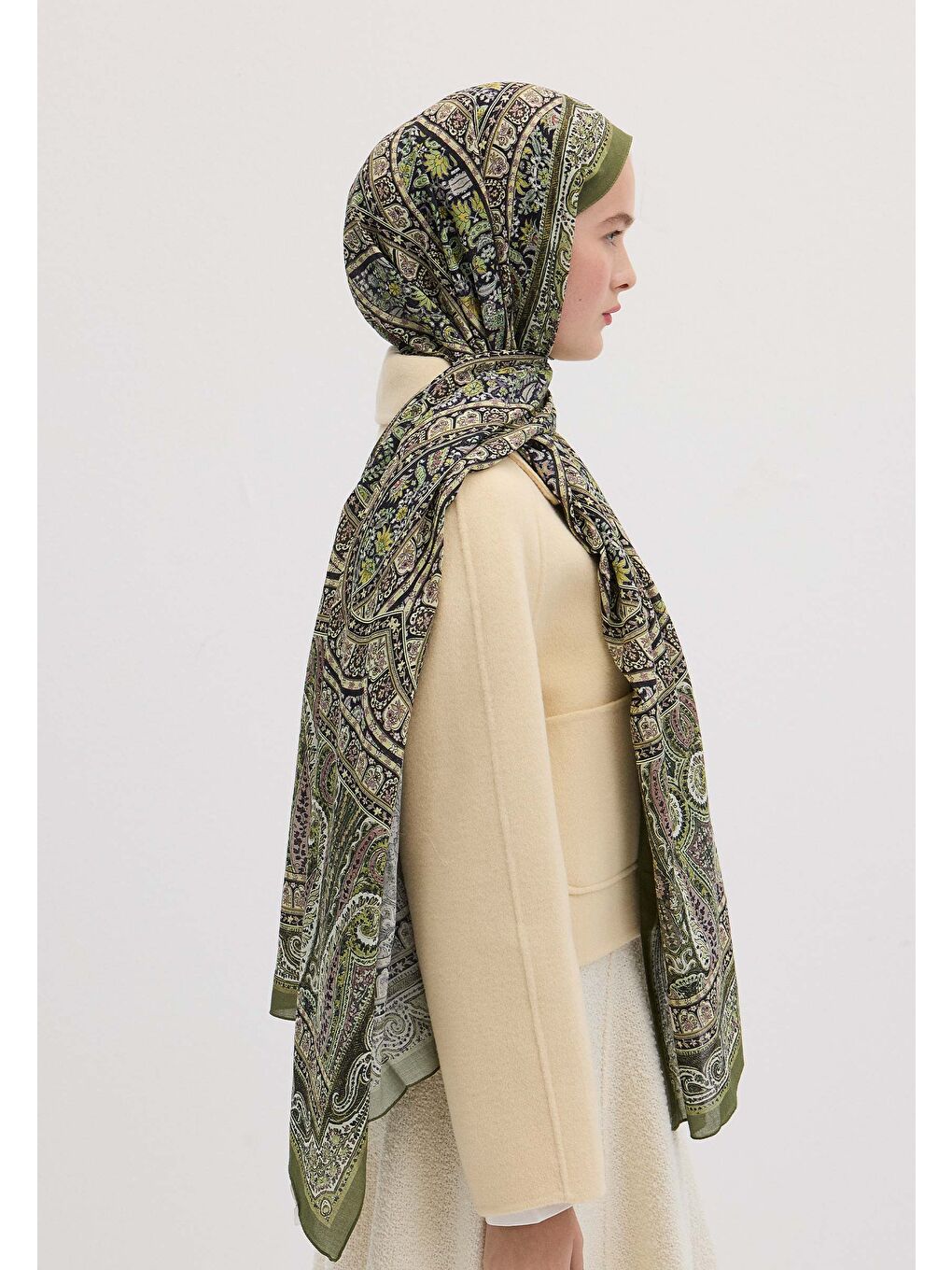 Nordıc Paısley Desen Şal Yeşil-1