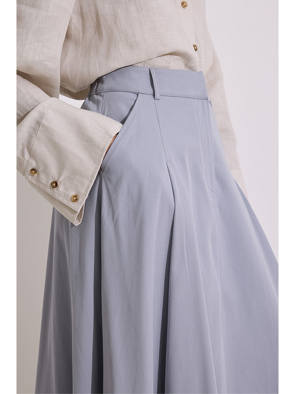 Cep Detaylı Geniş Etek İndigo-3