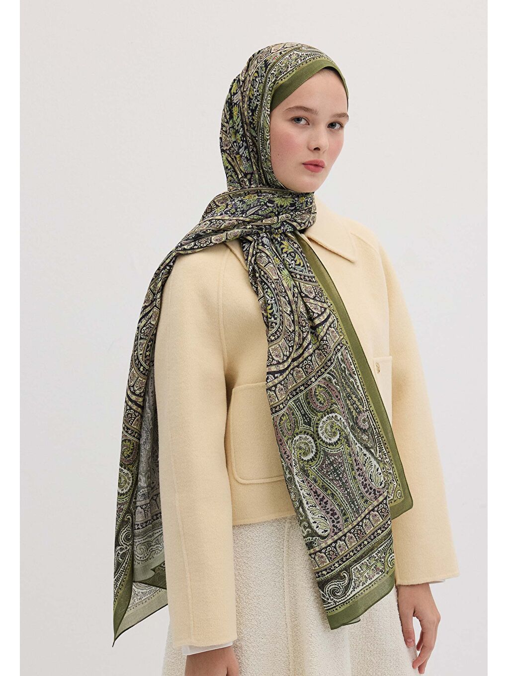 Nordıc Paısley Desen Şal Yeşil-3