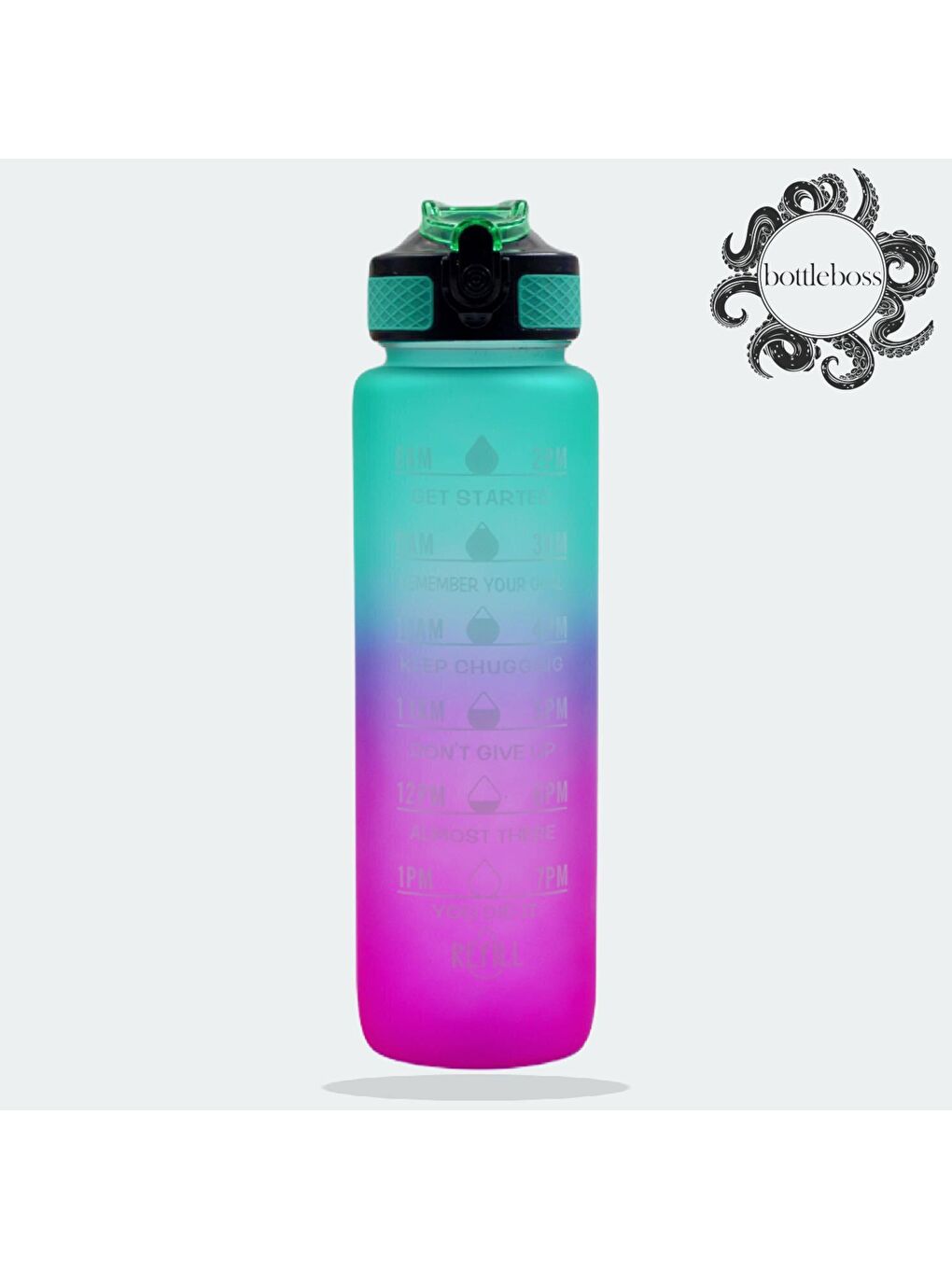 BottleBoss Renk Geçişli Sızdırmaz Kapak Motivasyon Matarası 1 Litre Sticker HEDİYELİ Yeşil (BB-89959)YSL