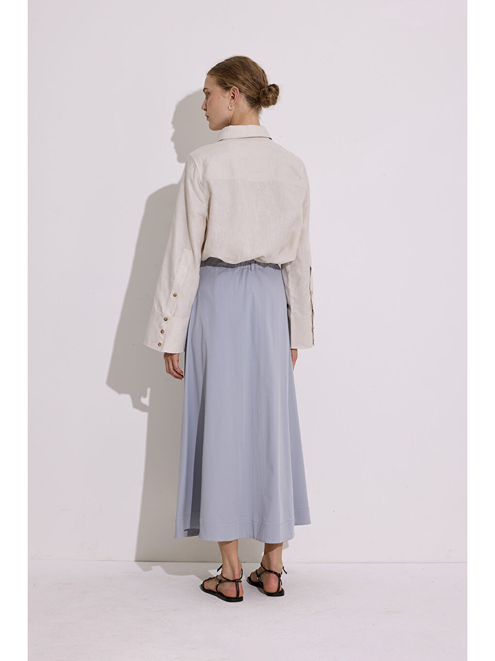 Cep Detaylı Geniş Etek İndigo-4