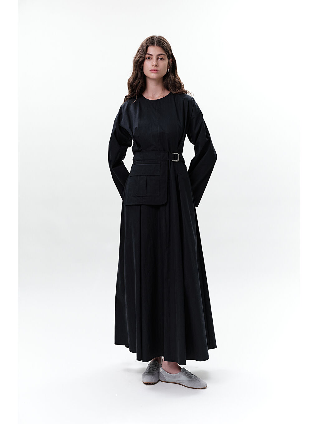 Cepli Kemer Detaylı Elbise Lacivert-1