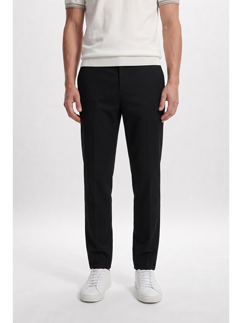 Comfort Fit Siyah Keten Karışımlı Chino Pantolon