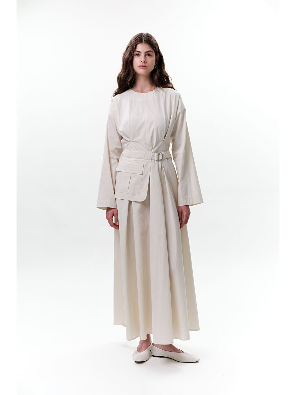 Bej Cepli Kemer Detaylı Elbise Taş-2