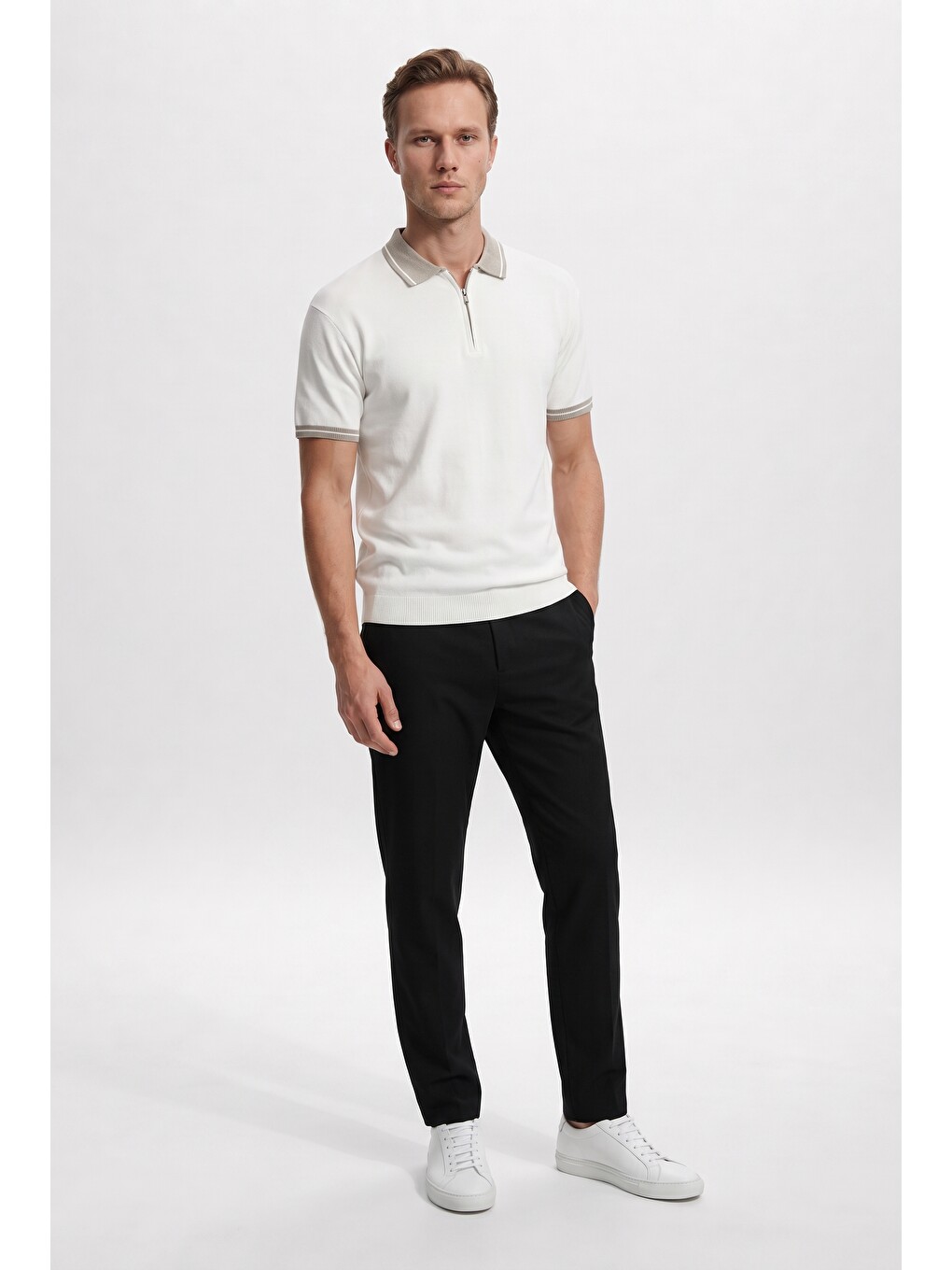 Comfort Fit Siyah Keten Karışımlı Chino Pantolon-2