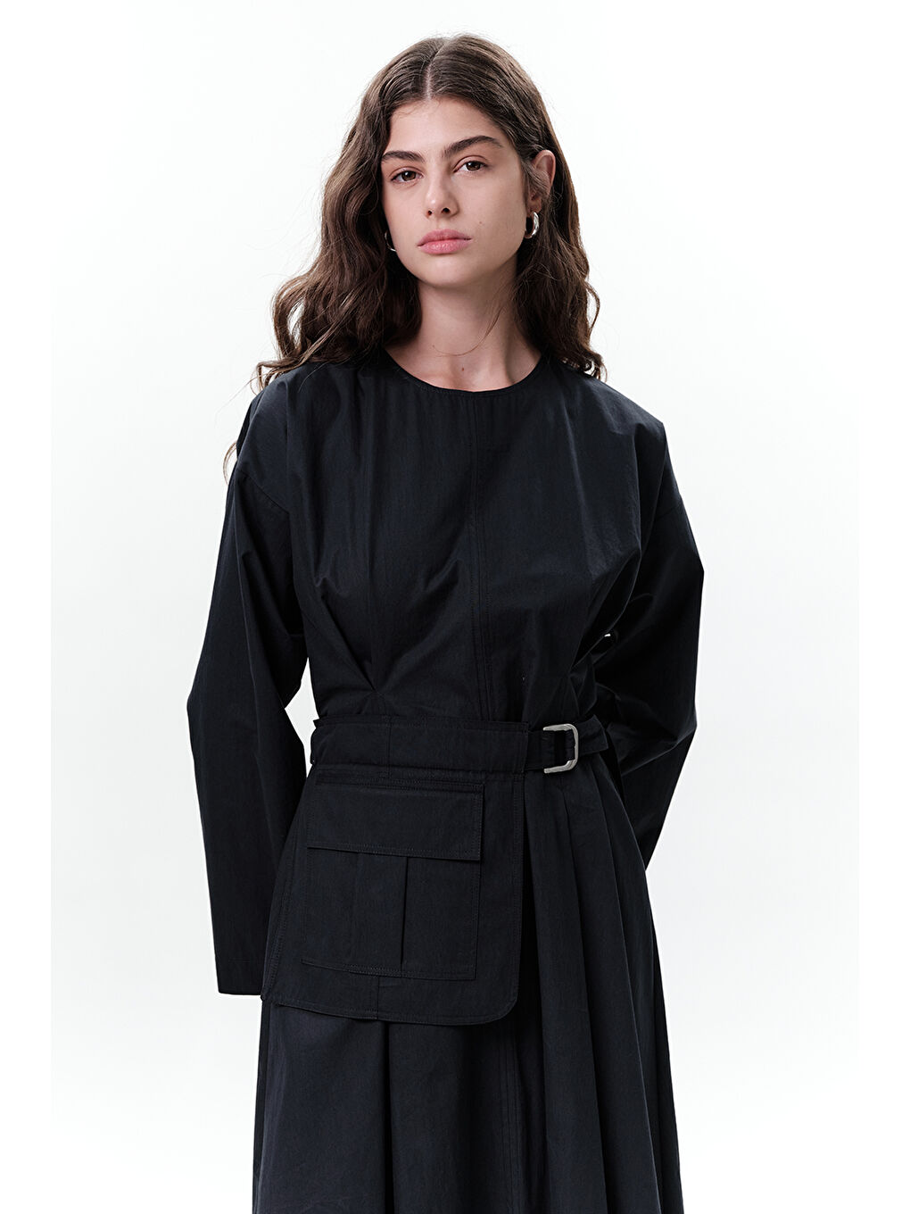 Cepli Kemer Detaylı Elbise Lacivert-3