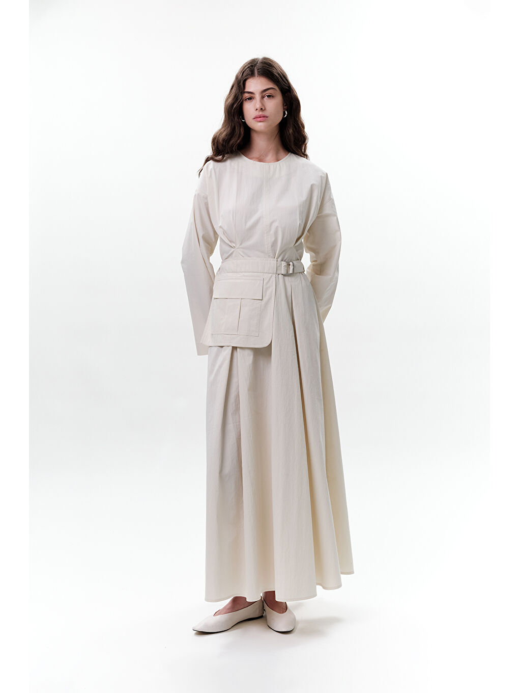 Bej Cepli Kemer Detaylı Elbise Taş-3