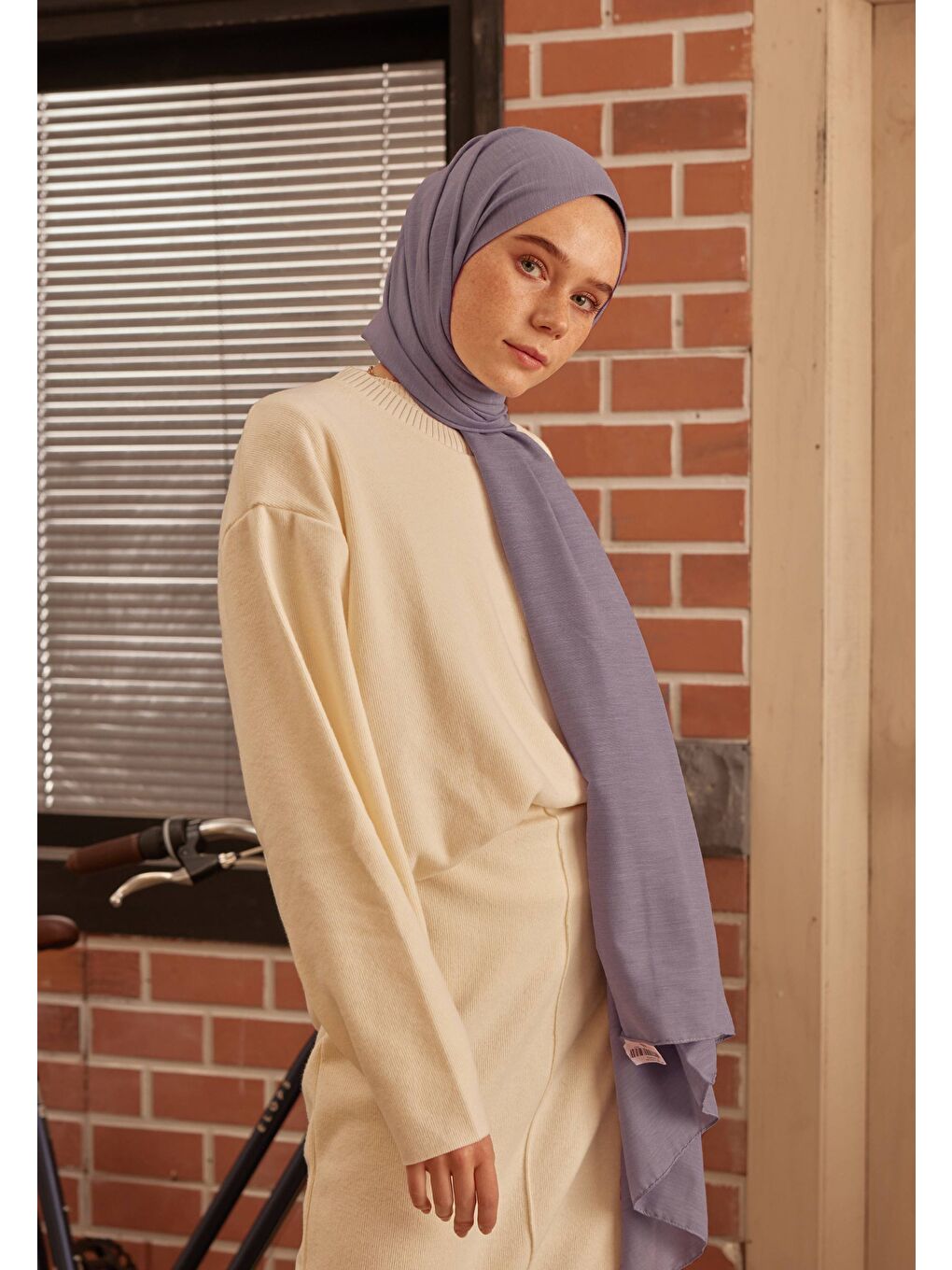 Lila Cozy Pamuk Şal Lavanta-1