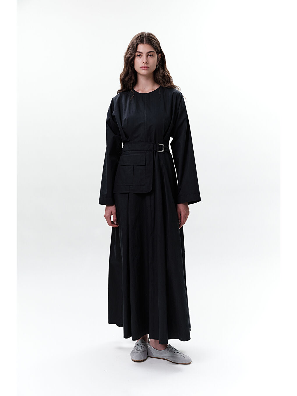 Cepli Kemer Detaylı Elbise Lacivert-4