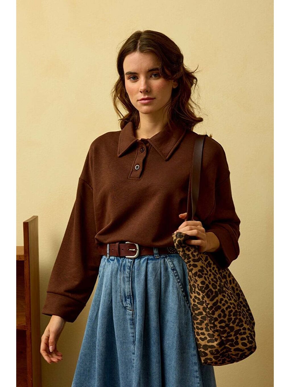 Kahverengi Acı Kahve Polo Yaka Crop-1