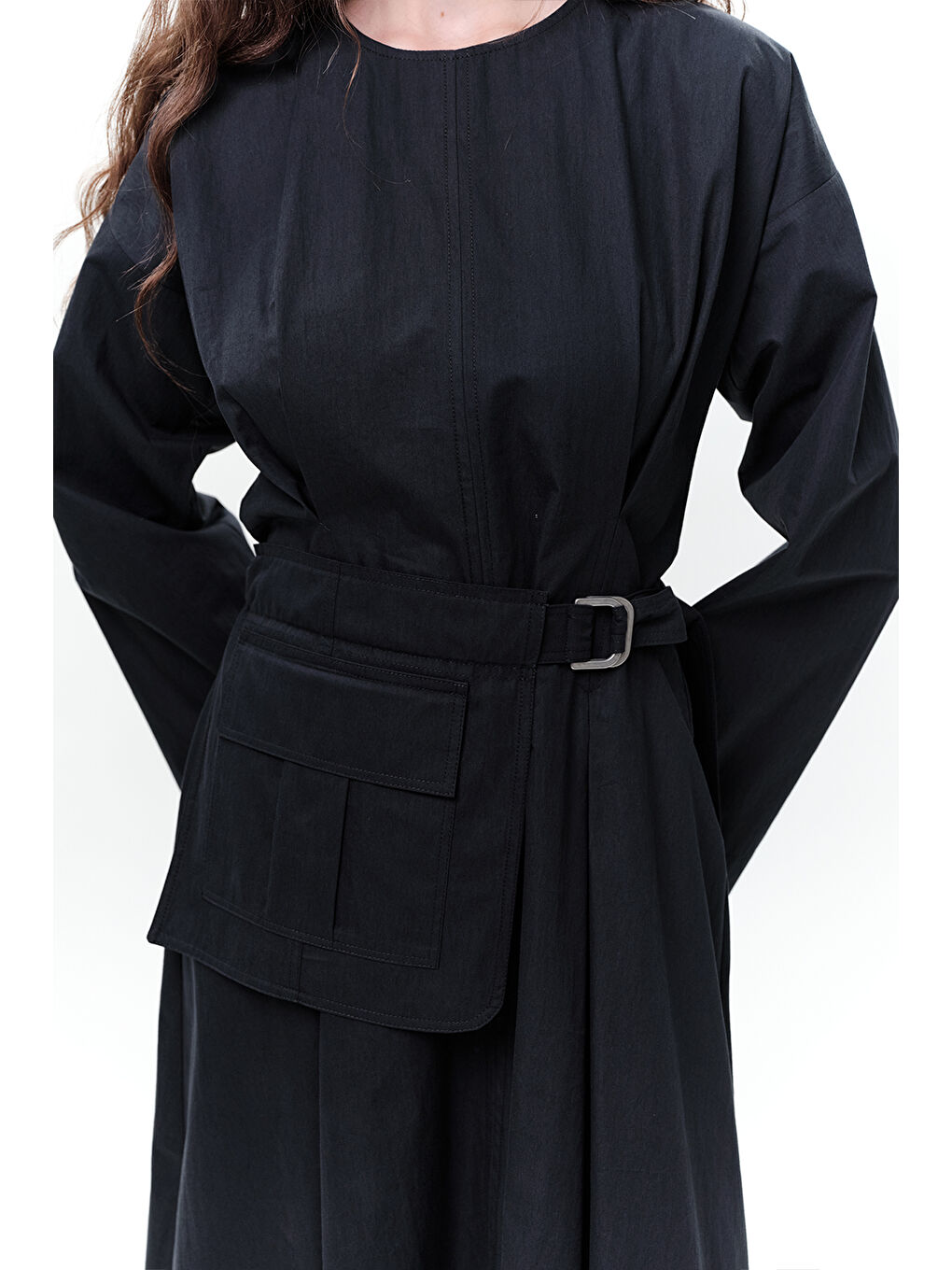 Cepli Kemer Detaylı Elbise Lacivert-5