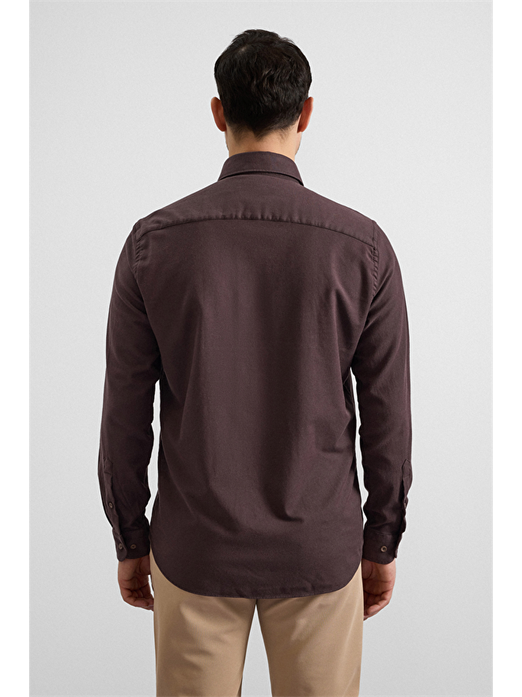 Kahverengi Koyu Kahve Regular Düğmeli Yaka Düz Cepsiz Casual Gömlek-2