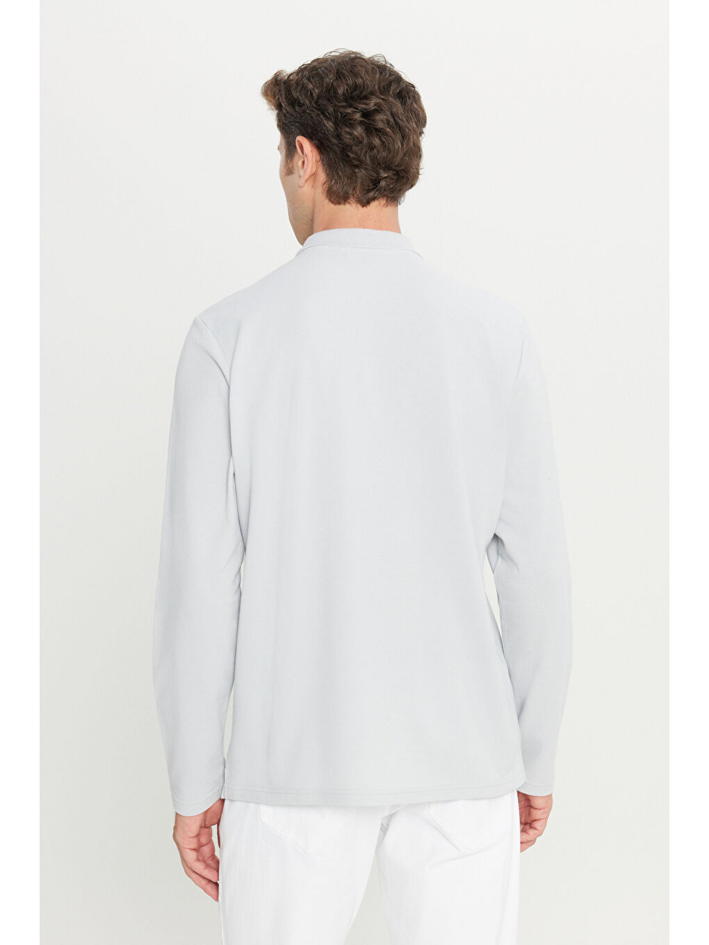 Erkek Gri %100 Pamuk Standart Fit Normal Kesim Polo Yaka Sweatshirt-4