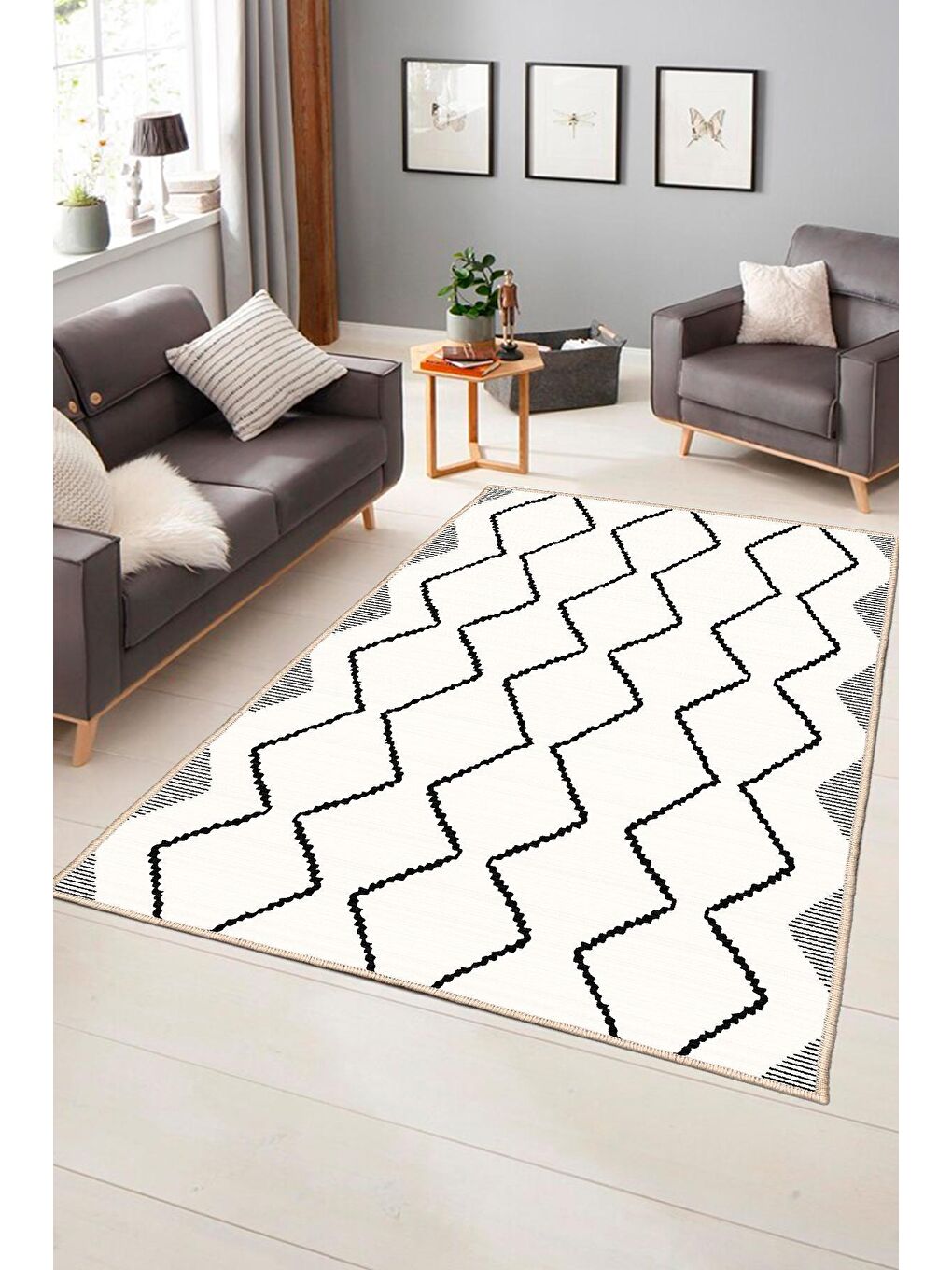 Siyah Dekoratif Özel Tasarım Modern Halısı 160x230 cm